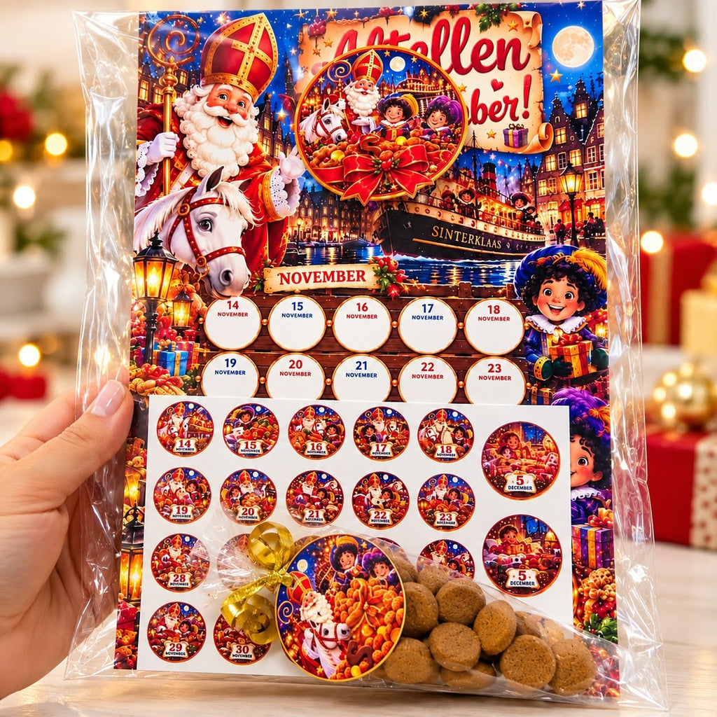 Sinterklaas Aftelkalender 2026 met Stickers – Compleet Pakket voor Kinderen