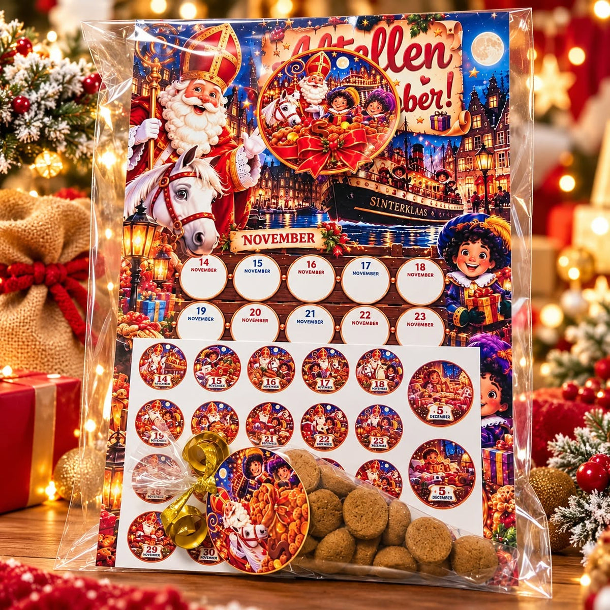 Sinterklaas Aftelkalender 2026 met Stickers – Compleet Pakket voor Kinderen